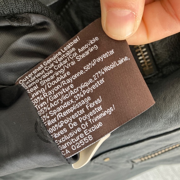 Danier Leather Bomber Jacket Black Men’s XL Shearling Collar - Picture 5 of 7